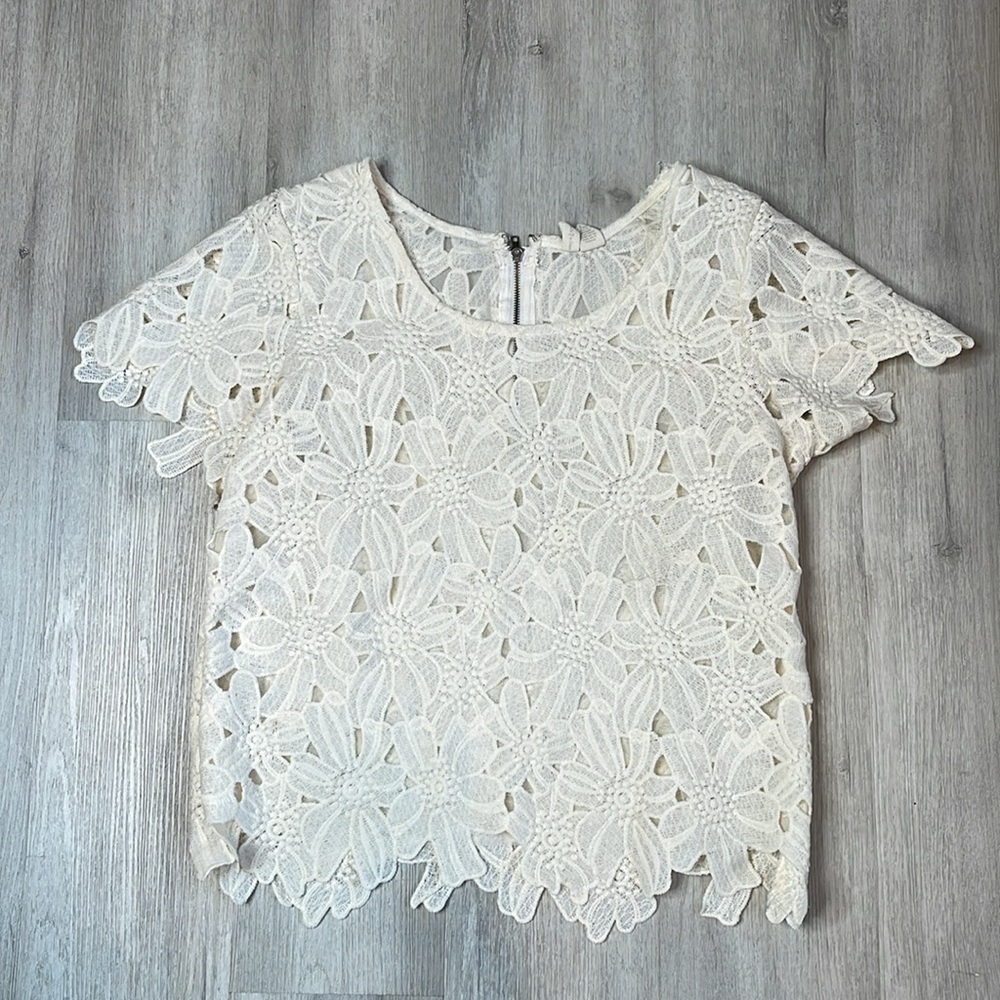 Japna White Crochet Lace Top Size Medium
